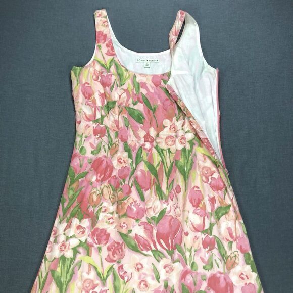 Tommy Hilfiger Mini Shift Dress Women 8 Pink Green Floral Sleeveless Beachy Boho - Picture 3 of 14